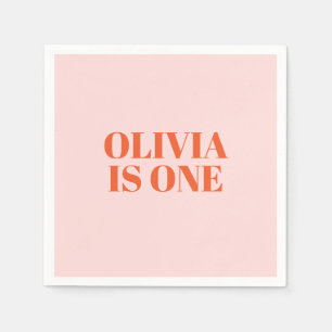 Girl First Birthday Pink und Rote Typografie Serviette