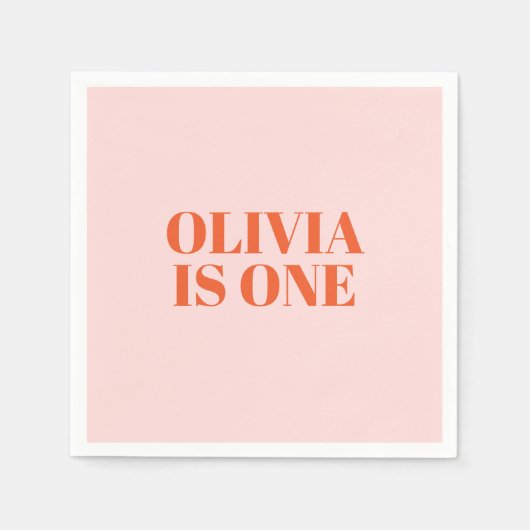 Girl First Birthday Pink und Rote Typografie Serviette (Vorderseite)