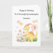 Girl First Birthday Pink Yellow Dinosaur Card Karte (Vorderseite)