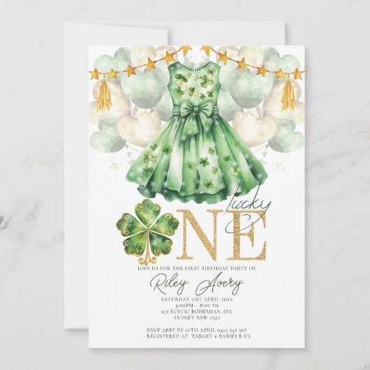 Girl First Birthday St Patrick's Day Einladung (Vorderseite)