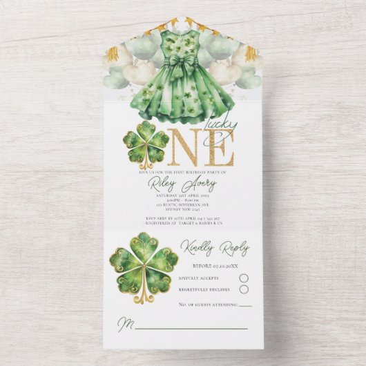 Girl First Birthday St Patrick's Day UAwg All In One Einladung (Innen Boden)