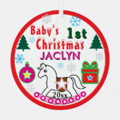 Girl First Christmas Peace White Rocking Horse Ornament Aus Metall (Vorderseite)