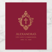 Girl First Communation Vintag Burgundy Gold Wappen Weinetikett (Einzelnes Label)