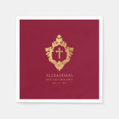 Girl First Communion Burgundy Elegantes Gold Wappe Serviette (Vorderseite)
