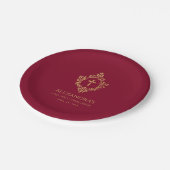 Girl First Communion Burgundy Gold Wappen Elegante Pappteller (Schrägansicht)