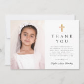 Girl First Communion Dusty Rose Cross Foto Dankeskarte (Vorderseite)