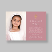 Girl First Communion Dusty Rose Cross Foto Dankeskarte