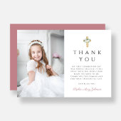 Girl First Communion Floral Cross Foto Dankeskarte