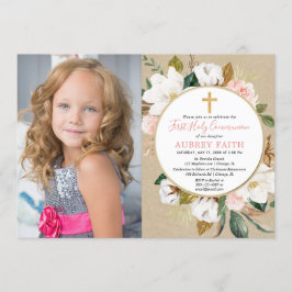 Girl First Communion Foto Einladung rustikal