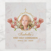 Girl First Communion Foto Floral Pink Magnolia Weinetikett (Einzelnes Label)