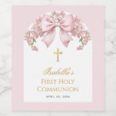 Girl First Communion Pink Arch Floral Ribbon Bow  Weinetikett (Einzelnes Label)
