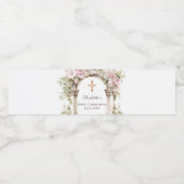 Girl First Communion Pink Florals Arch Cross Wasserflaschenetikett (Einzelnes Label)