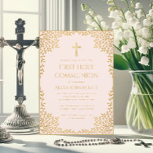 Girl First Communion Pink Imitats Gold Blätter Vin