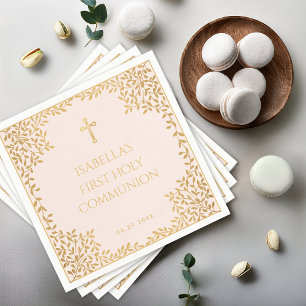 Girl First Communion Pink Imitats Gold Blätter Vin Serviette