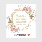 Girl First Communion Rosa Orchid Gold Cross Floral Aufkleber (Blatt)
