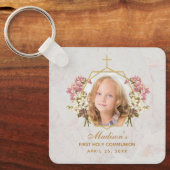 Girl First CommunityFoto Rosa Orchid Floral Gold Schlüsselanhänger (Vorderseite)