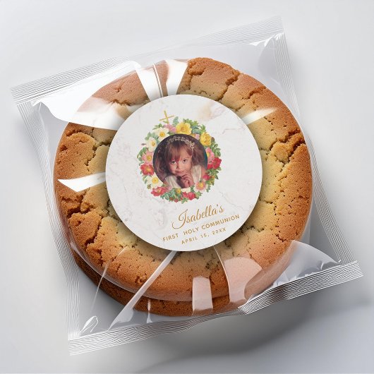 Girl First Communitymarmor Foto in Rose Kranz Runder Aufkleber