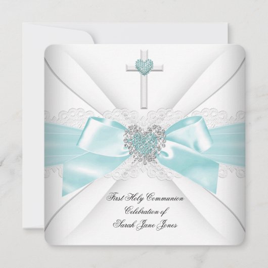 Girl First Heilige Kommune Aquamarines Weiße Herz Einladung (Vorderseite)