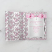 Girl First Heilige Kommune Kreuz Damask Pink Silve Einladung (Innenseite)
