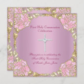 Girl First Heilige Kommune Rosa Gold Silber Kreuz  Einladung (Vorne/Hinten)
