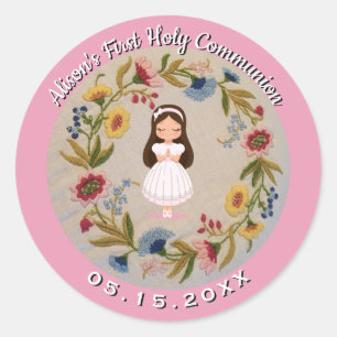 Girl First Heilige Kommune Vintage Blume Runder Aufkleber
