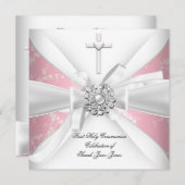 Girl First Heilige Kommunion Pink White Blossom Einladung (Vorne/Hinten)