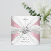 Girl First Heilige Kommunion Pink White Blossom Einladung (Stehend Vorderseite)