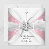 Girl First Heilige Kommunion Pink White Blossom Einladung (Vorderseite)