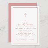 Girl First Heilige Kommunion Rosa Kreuz Einfache R Einladung (Vorne/Hinten)