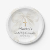 Girl First Holy Communion Bow Paper Plate Pappteller (Vorderseite)