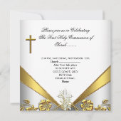 Girl First Holy Communion Gold White Floral 2 Einladung (Rückseite)