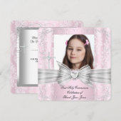 Girl First Holy Communion Hübsch Pink Foto 2 Einladung (Vorne/Hinten)