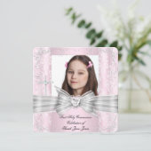 Girl First Holy Communion Hübsch Pink Foto 2 Einladung (Stehend Vorderseite)