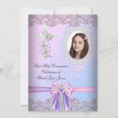 Girl First Holy Communion Hübsch Pink Foto Einladung (Vorderseite)
