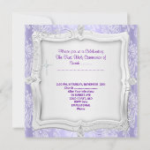 Girl First Holy Communion Hübsches Lila Foto Einladung (Rückseite)