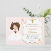 Girl First Holy Communion Invitation Elegant Cute Einladung (Stehend Vorderseite)