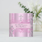 Girl First Holy Communion Lace Pink Einladung (Stehend Vorderseite)