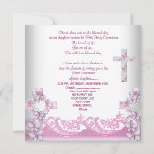 Girl First Holy Communion Lace Pink Einladung (Rückseite)