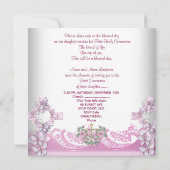 Girl First Holy Communion Lace Pink Foto Einladung (Rückseite)