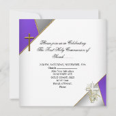 Girl First Holy Communion Lila White Floral Einladung (Rückseite)