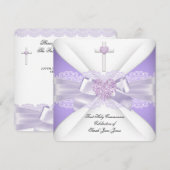 Girl First Holy Communion Lilac Lace Heart 3 Einladung (Vorne/Hinten)