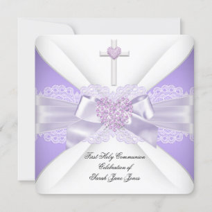 Girl First Holy Communion Lilac Lace Heart 3 Einladung