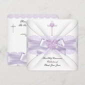 Girl First Holy Communion Lilac Lace Herz 2 Einladung (Vorne/Hinten)