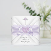 Girl First Holy Communion Lilac Lace Herz 2 Einladung (Stehend Vorderseite)