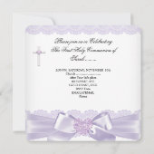 Girl First Holy Communion Lilac Lace Herz 2 Einladung (Rückseite)