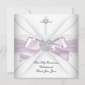 Girl First Holy Communion Lilac Pink Silver Heart Einladung (Vorderseite)