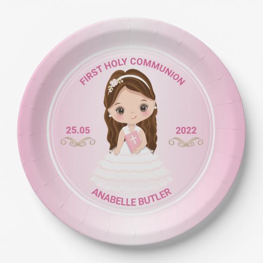 Girl First Holy Communion Paper Plate Pappteller (Vorderseite)
