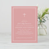 Girl First Holy Communion Pink Cross Simple Frame Einladung (Stehend Vorderseite)