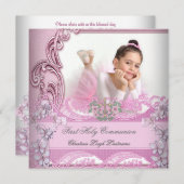 Girl First Holy Communion Pink Foto Butterfly Einladung (Vorne/Hinten)