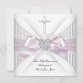 Girl First Holy Communion Pink White Grey Heart Einladung (Vorderseite)